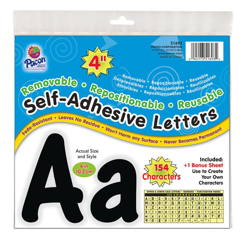 Pacon® Self-Adhesive Letters 4" Black, Cheery Font 154 Characters-Letters-Tools 4 Teaching-Classroom Decor and More
