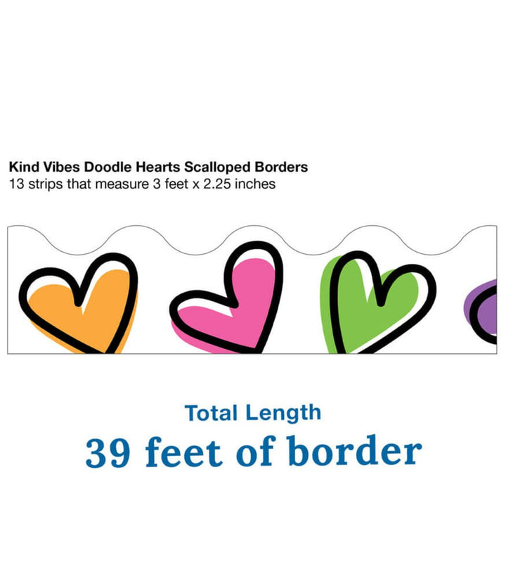Kind Vibes Doodle Hearts Scalloped Bulletin Board Borders-Tools 4 Teaching-Classroom Decor and More
