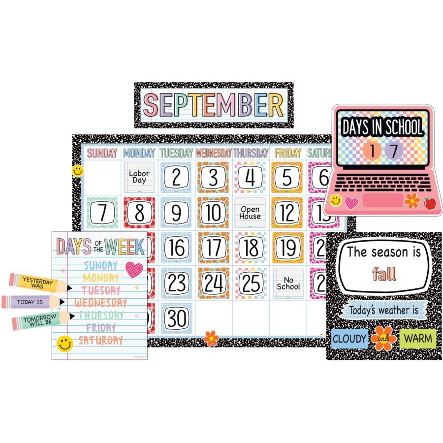Cool for School Calendar Bulletin Board-Bulletin Board Sets-Tools 4 Teaching-Classroom Decor and More