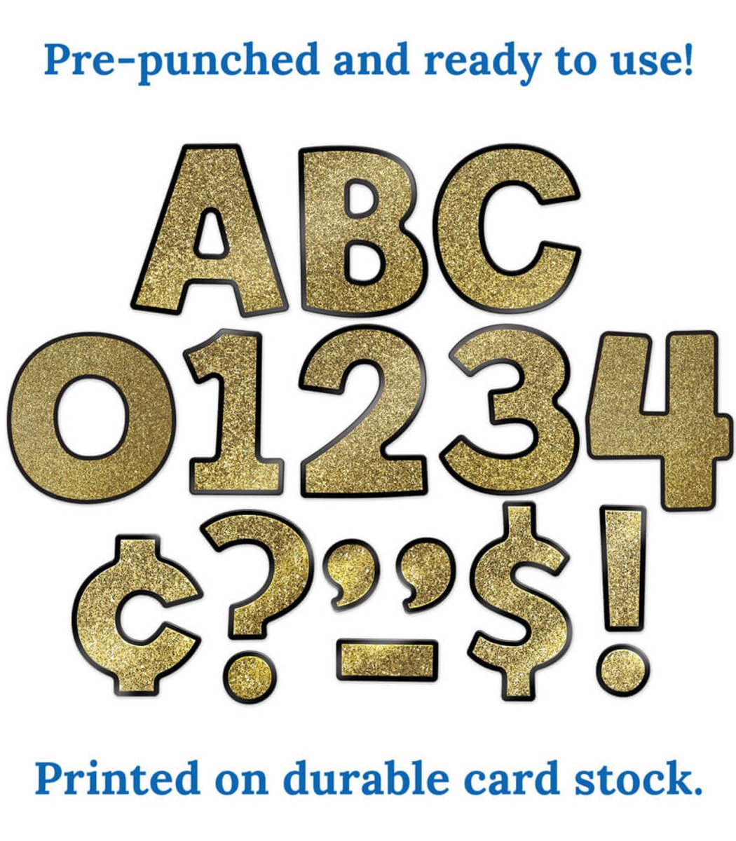 4in Gold Glitter Combo Pack Bulletin Board Letters-Letters-Tools 4 Teaching-Classroom Decor and More