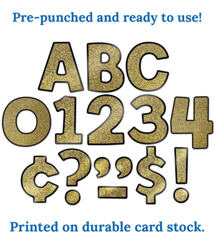 4in Gold Glitter Combo Pack Bulletin Board Letters-Letters-Tools 4 Teaching-Classroom Decor and More