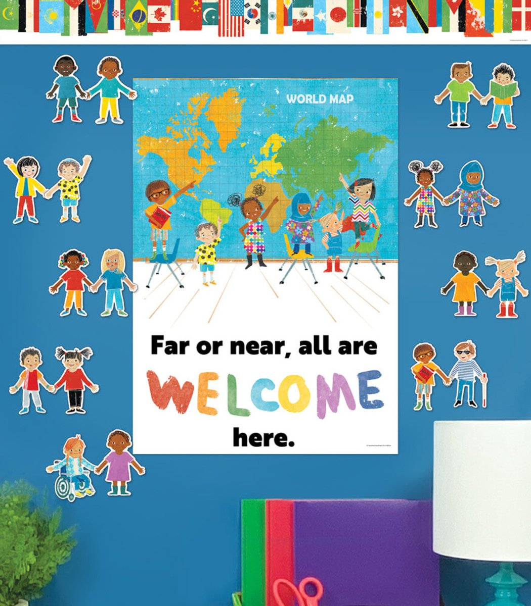 All Are Welcome: Far or near, all are welcome here. Poster-Posters-Tools 4 Teaching-Classroom Decor and More