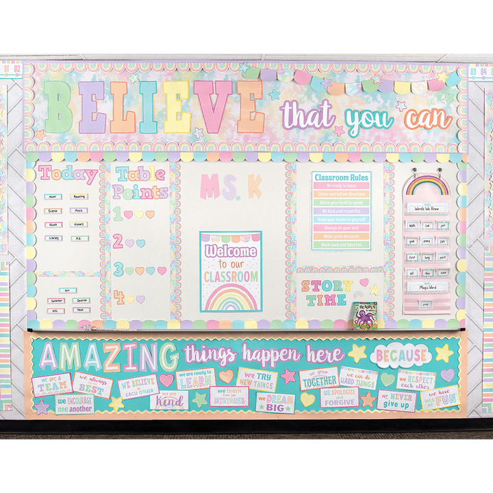 Pastel Pop Amazing Things Happen Here Bulletin Board-Bulletin Board Sets-Tools 4 Teaching-Classroom Decor and More