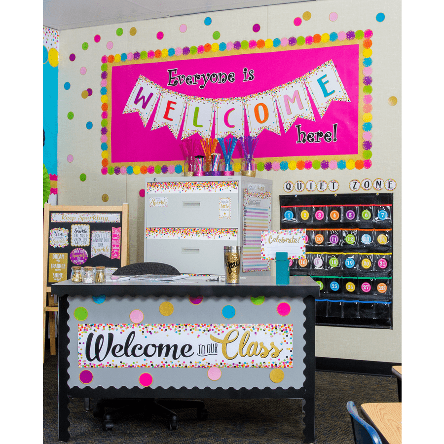 Confetti Pennants Welcome Bulletin Board Display-Bulletin Board Sets-Tools 4 Teaching-Classroom Decor and More