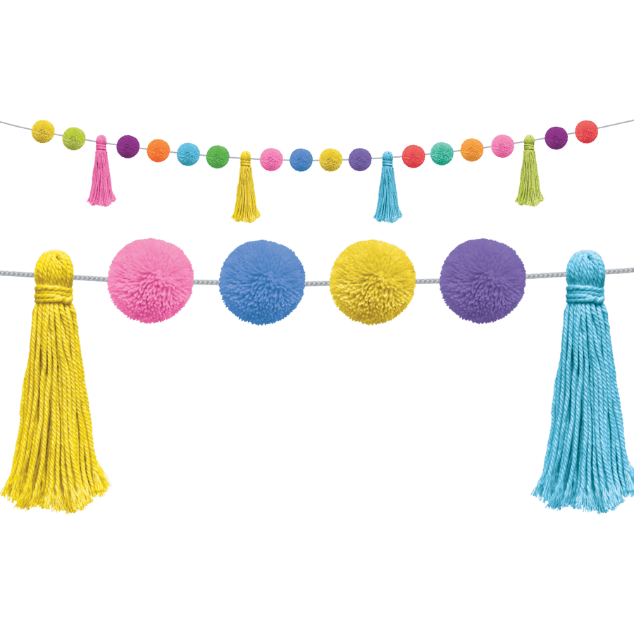 Colorful Pom-Poms and Tassels Garland-Garland-Tools 4 Teaching-Classroom Decor and More
