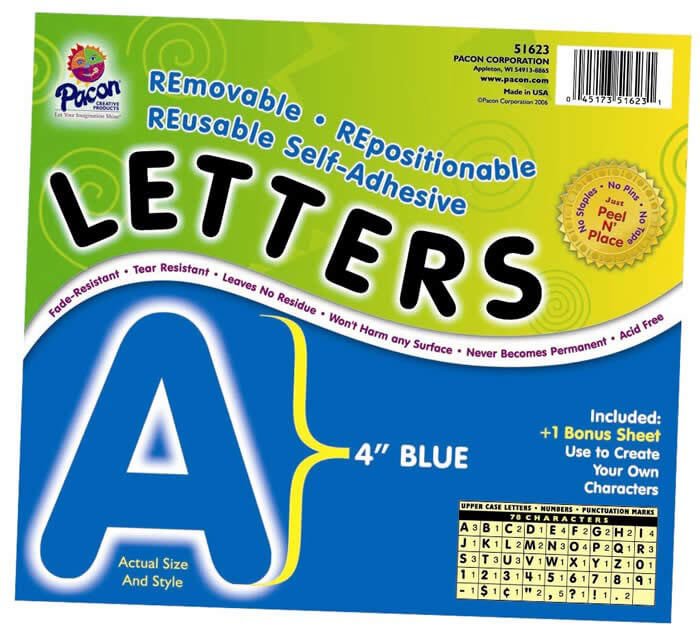 *Pacon® Self-Adhesive Letters 4" Blue, Puffy Font 78 Characters-Letters-Tools 4 Teaching-Classroom Decor and More